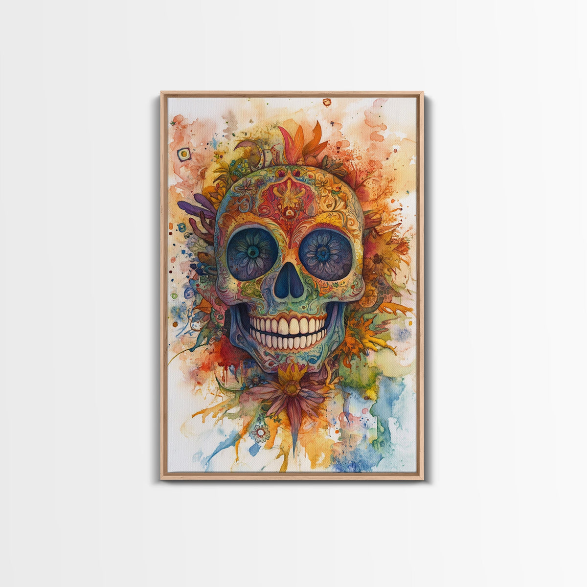 Sugar Skull Framed Canvas Print — Chicano Wall Art