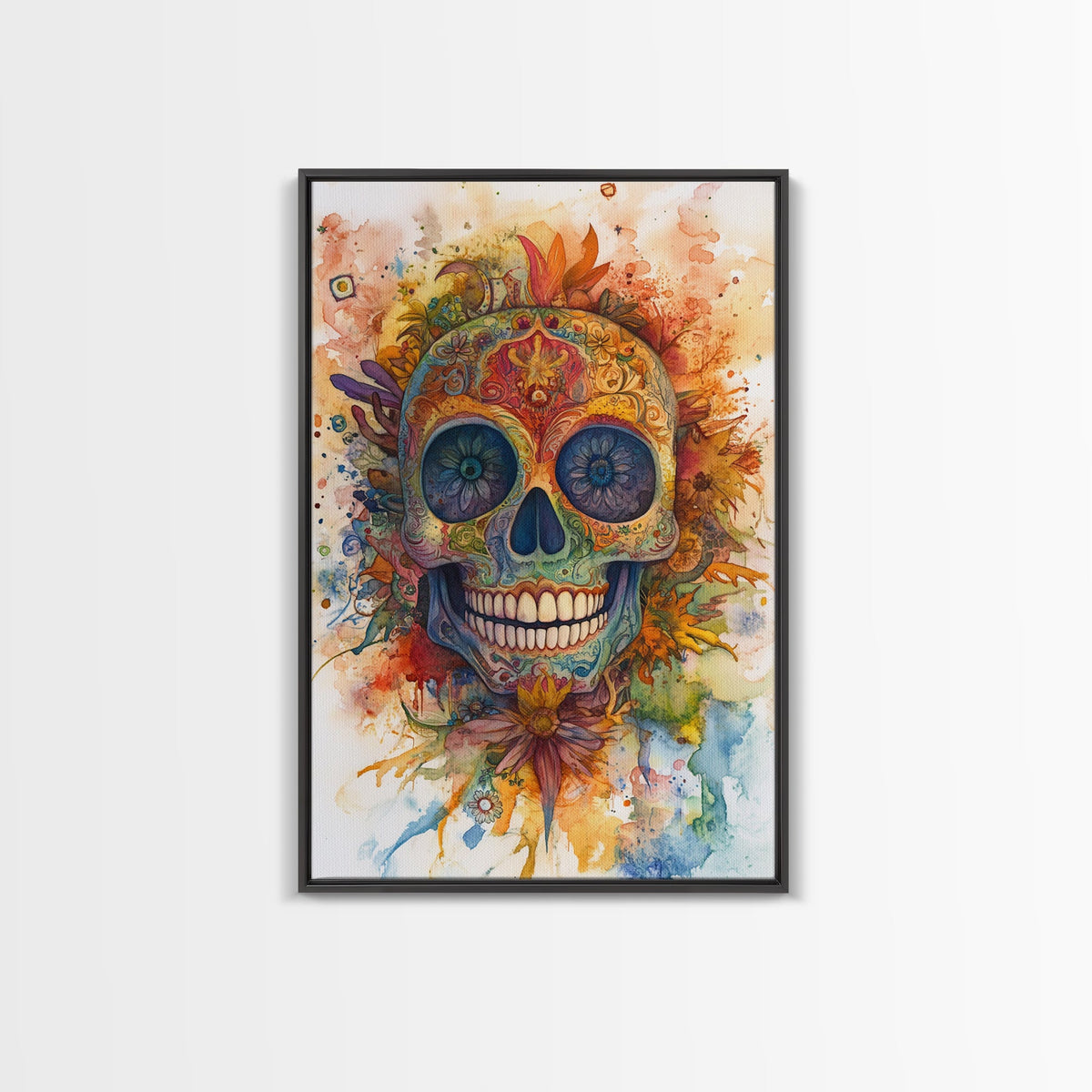 Sugar Skull Framed Canvas Print — Chicano Wall Art