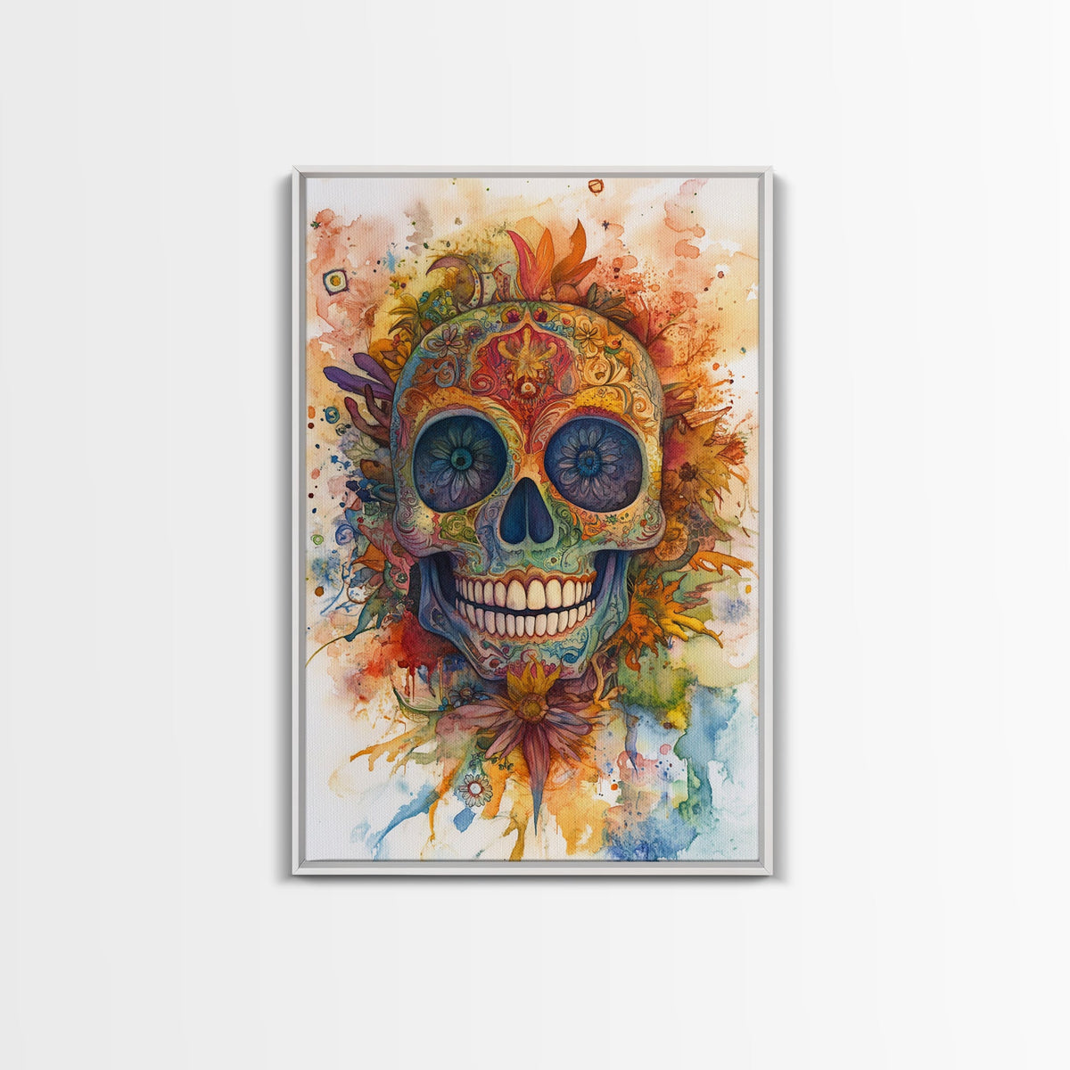 Sugar Skull Framed Canvas Print — Chicano Wall Art