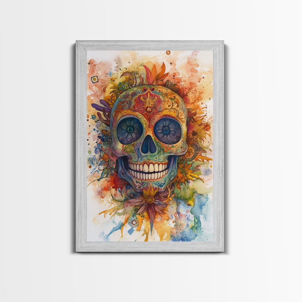 Sugar Skull Framed Canvas Print — Chicano Wall Art