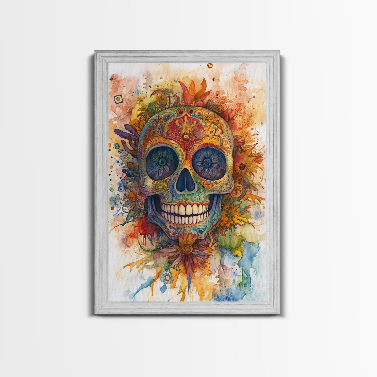Sugar Skull Framed Canvas Print — Chicano Wall Art