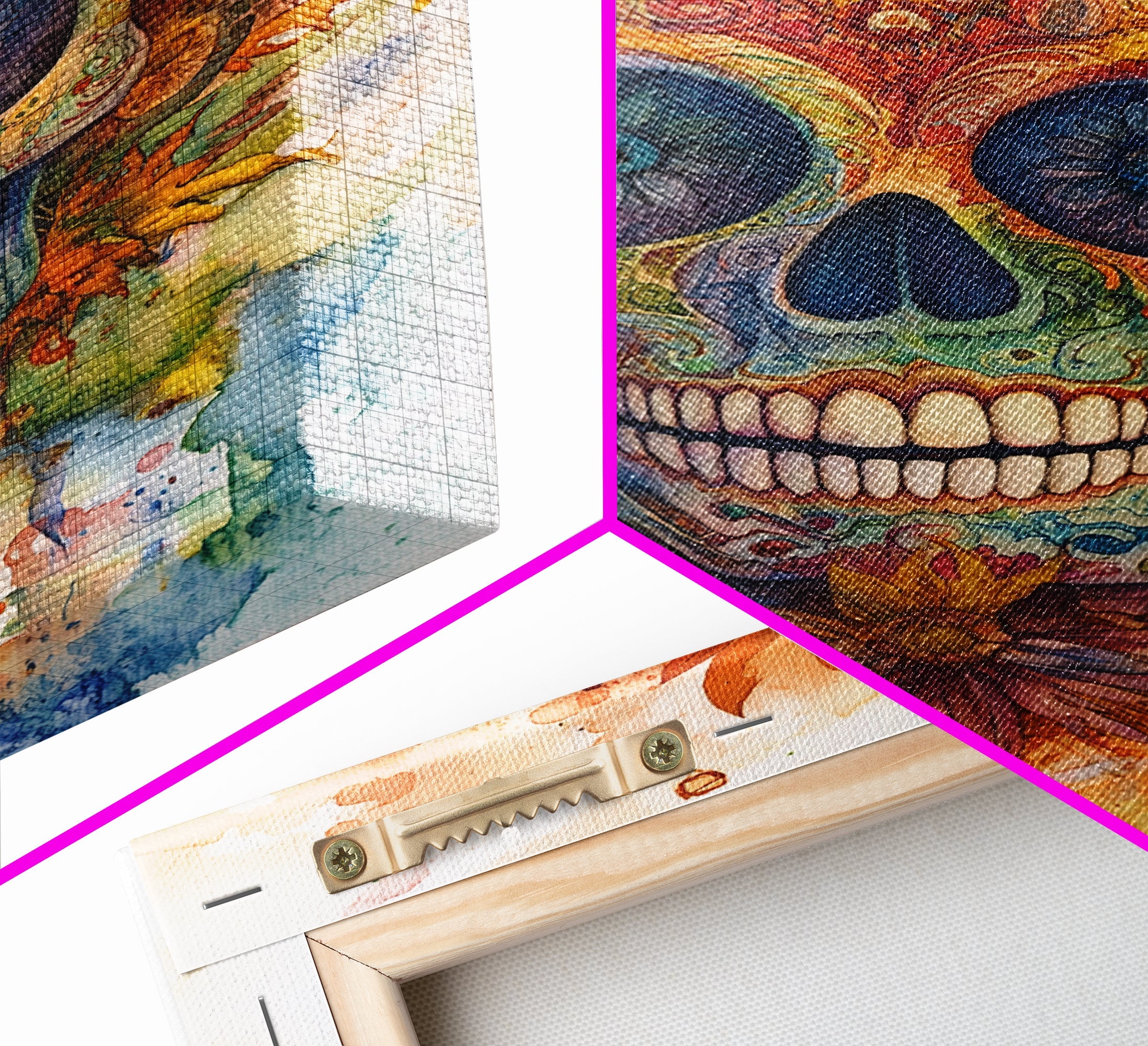 Sugar Skull Painting Print, Framed Canvas, Chicano Decor, Mexicano Wall Art, Day of The Dead / Dia de los Muertos, Mexicano Home Decor