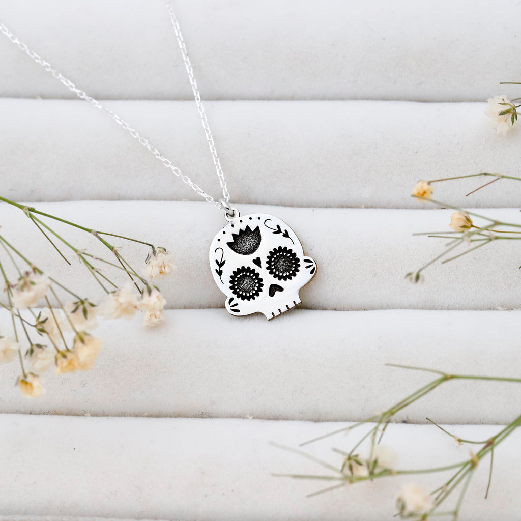Dia De Los Muertos Celebration Sugar Skull Jewelry in 925 Sterling Silver