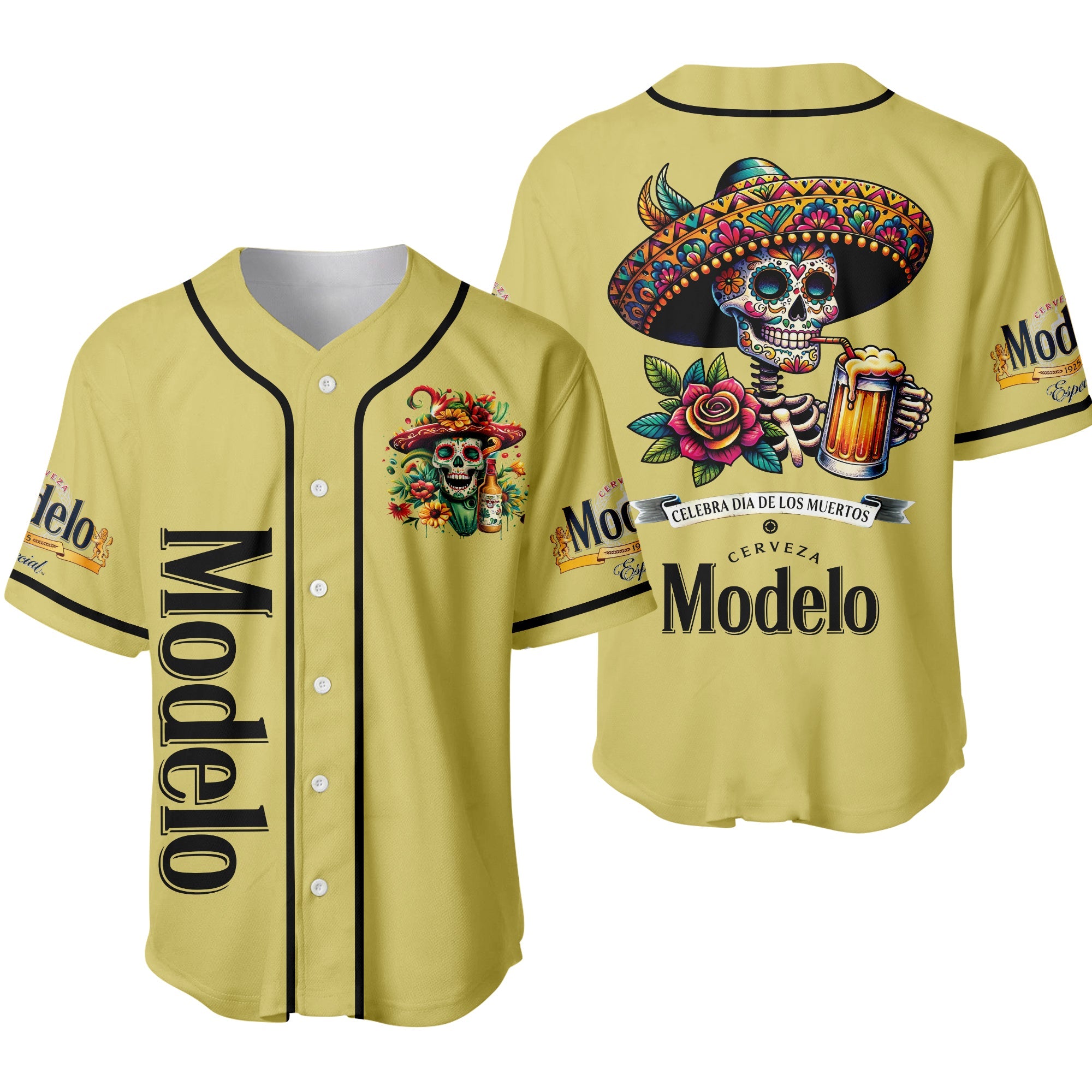 Día de los Muertos All-Black Skull Baseball Jersey