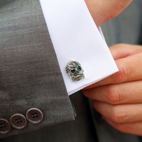 Day of the Dead Skull Cufflinks — Sterling Silver & 18K Gold Vermeil