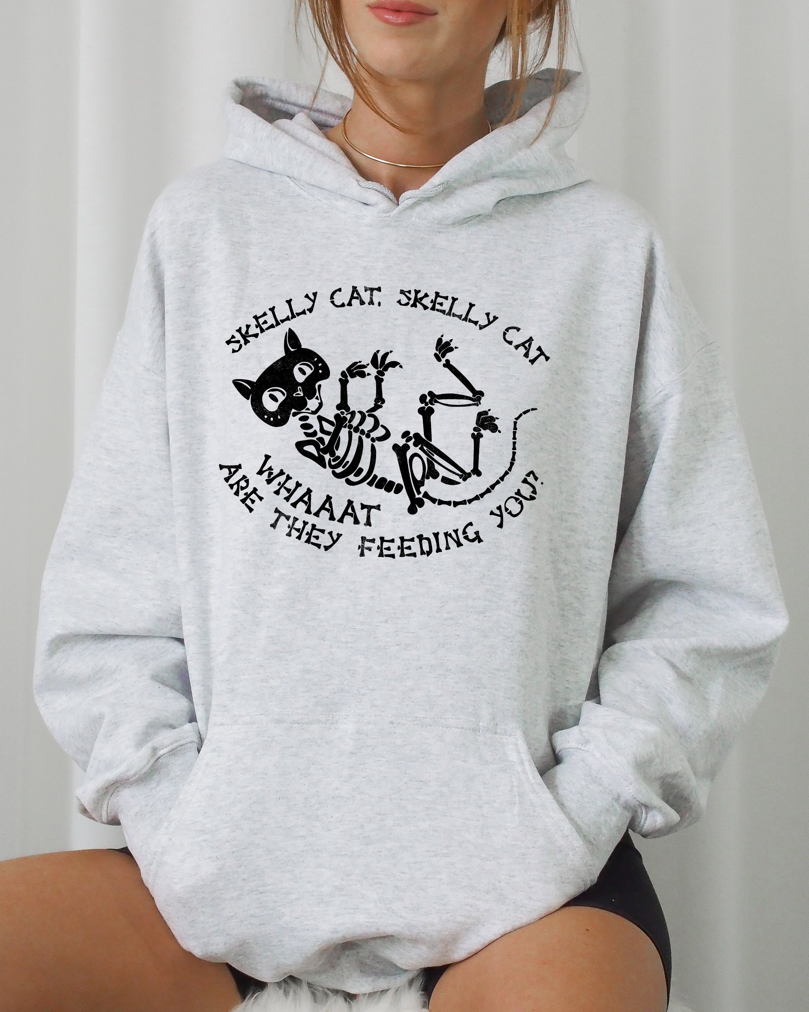 Skelly Cat, Skeleton, Ghost, Witch, Skull, Spooky, Aesthetic, Meme, Halloween, Costume, Hoodie, Hooded Sweatshirt