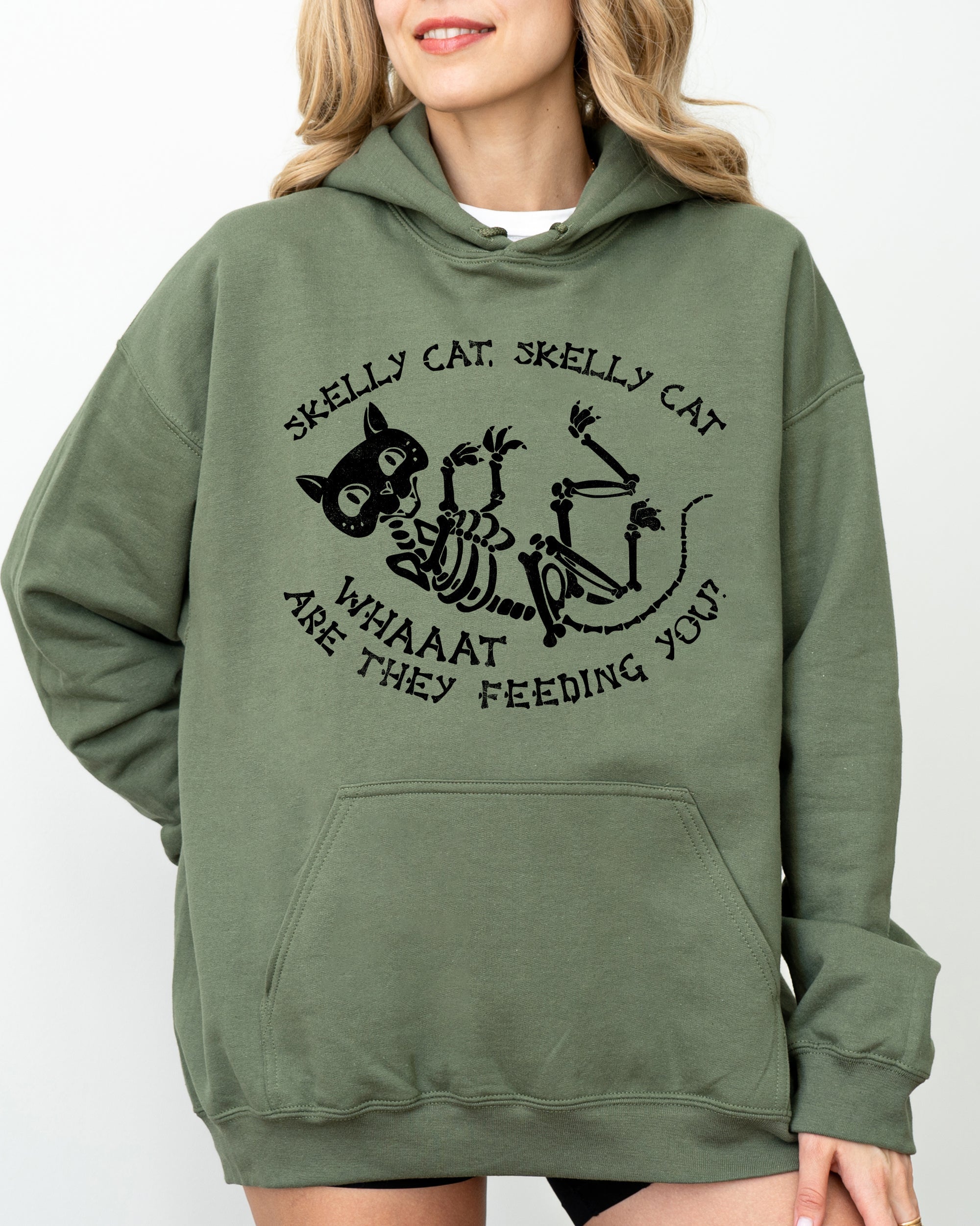 Skelly Cat, Skeleton, Ghost, Witch, Skull, Spooky, Aesthetic, Meme, Halloween, Costume, Hoodie, Hooded Sweatshirt