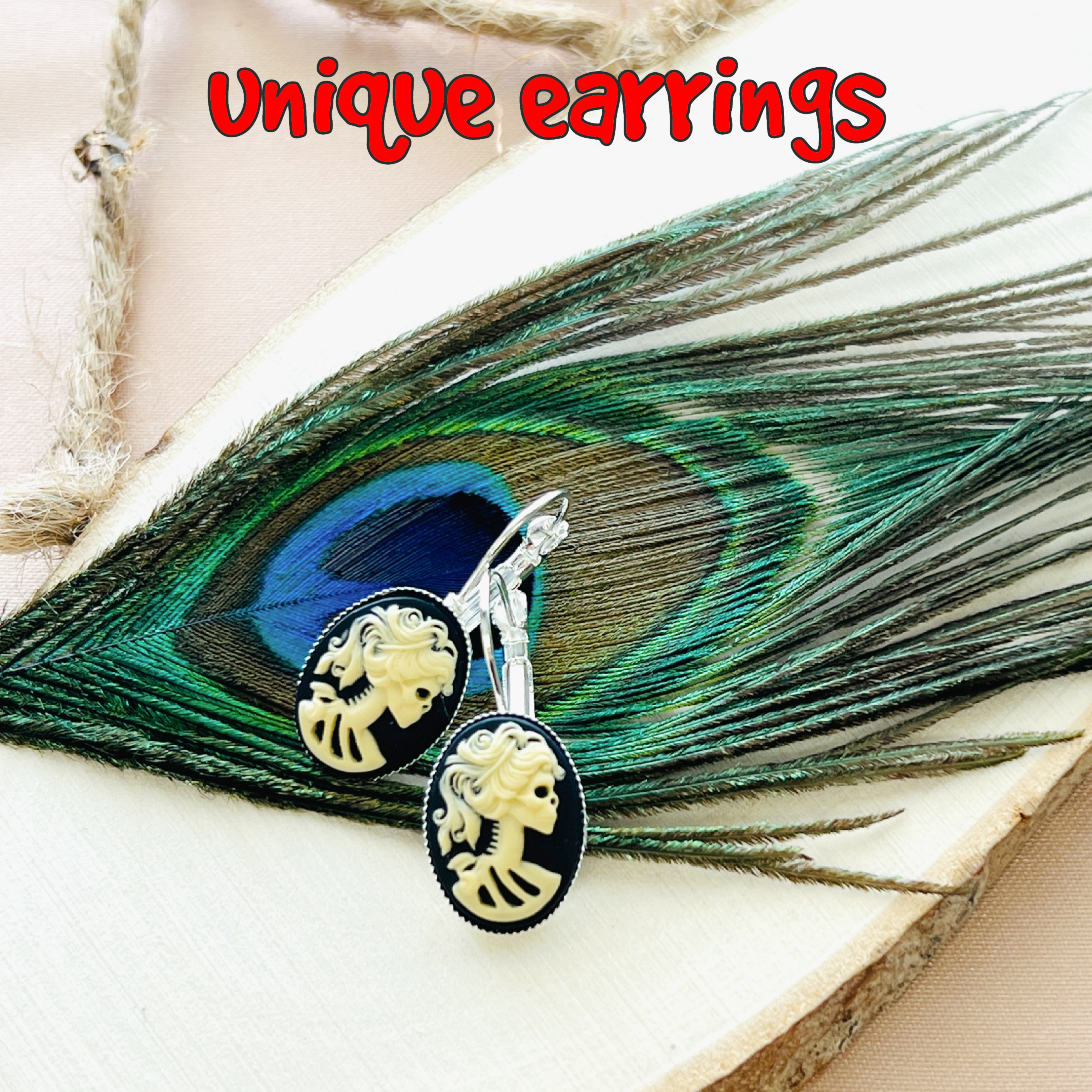 Gothic Skeleton Cameo Earrings Victorian Lolita Lady Skull Jewelry Silver Bronze