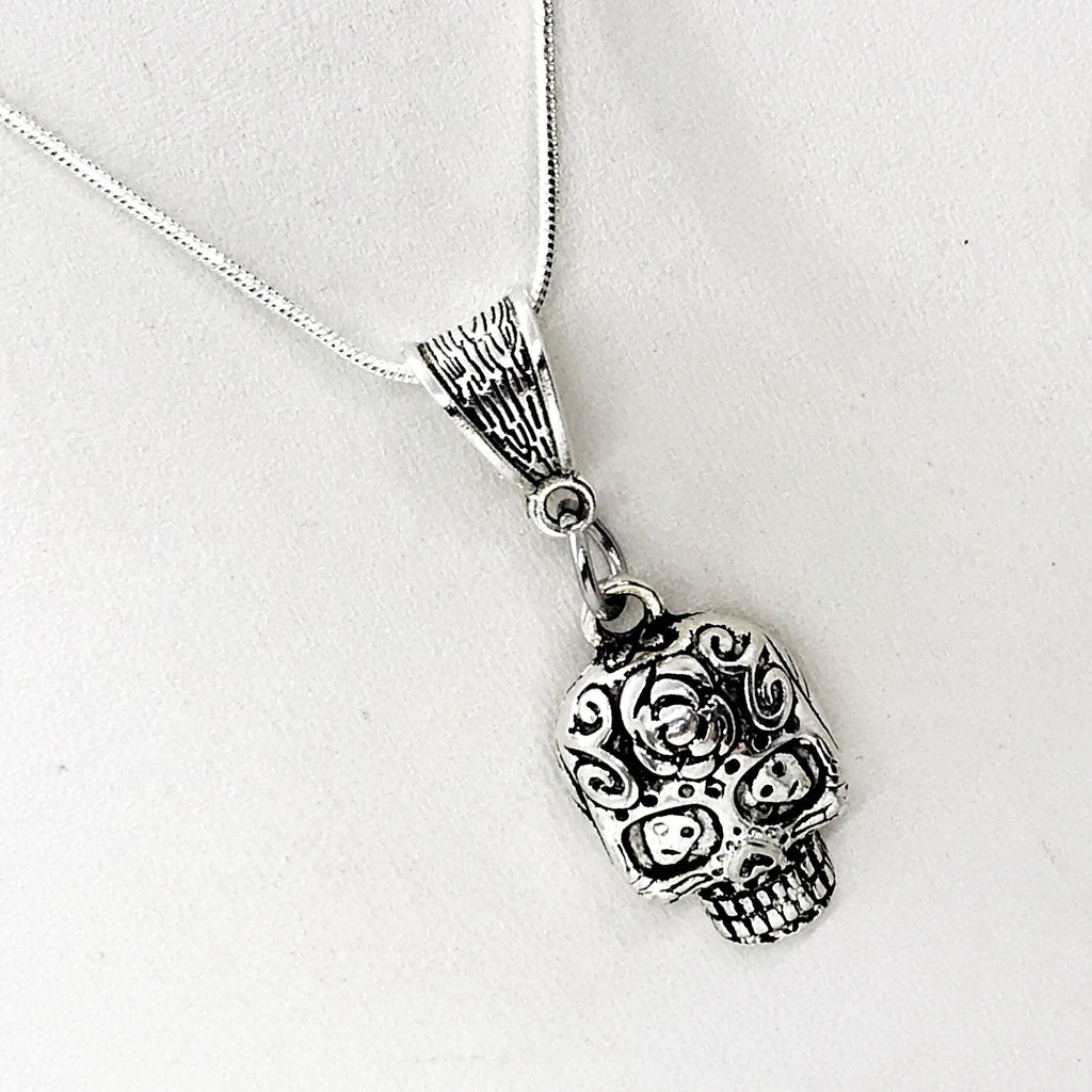 Sugar Skull Necklace, Day Of The Dead Gift, Sugar Skull Gift, Sugar Skull Pendant, Day Of The Dead Charm, Remembrance Gift, Gift For Her