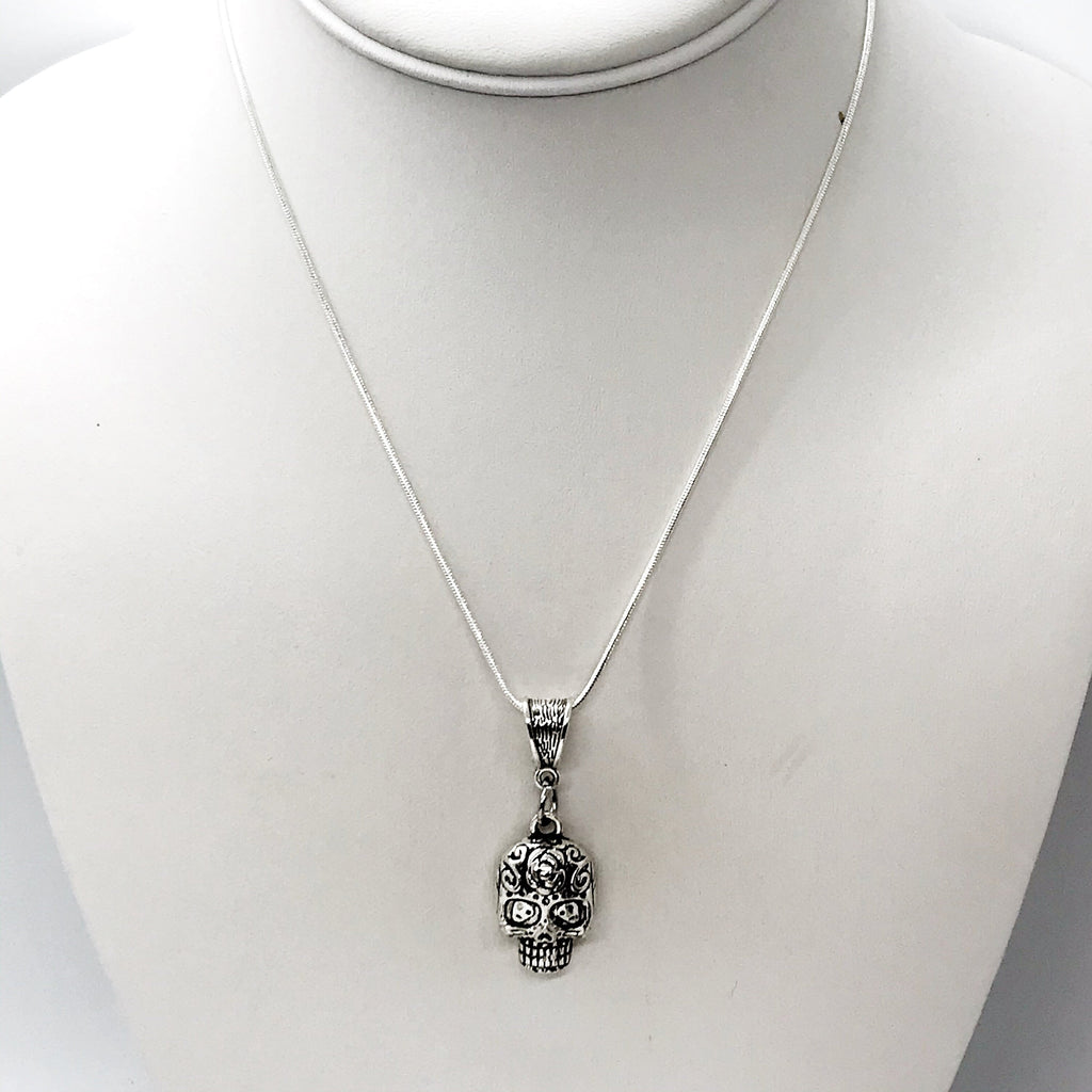 Sugar Skull Necklace, Day Of The Dead Gift, Sugar Skull Gift, Sugar Skull Pendant, Day Of The Dead Charm, Remembrance Gift, Gift For Her