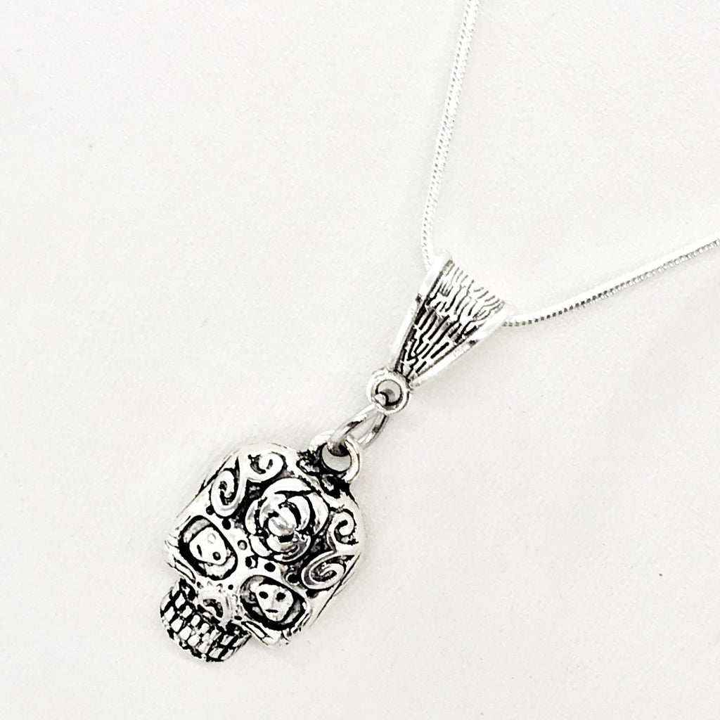 Sugar Skull Necklace, Day Of The Dead Gift, Sugar Skull Gift, Sugar Skull Pendant, Day Of The Dead Charm, Remembrance Gift, Gift For Her