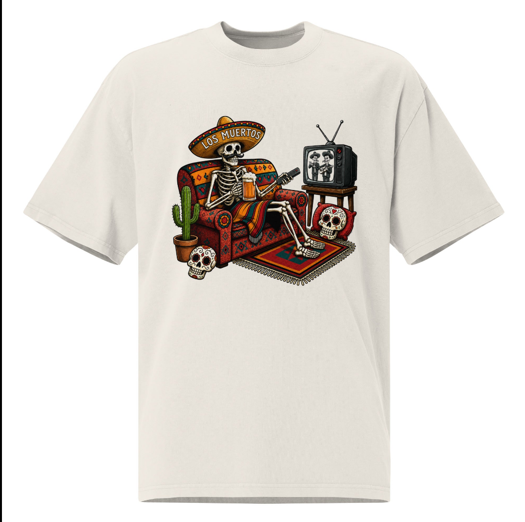 Los Muertos Oversized Faded Tee — Bone