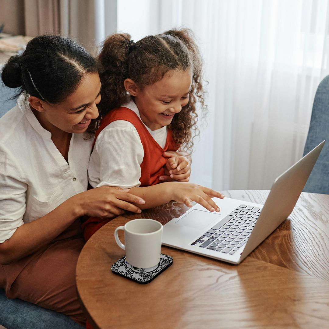 3dRose Janna Salak Designs Day of The Dead - Day of The Dead Skull Día de Los Muertos Sugar Skull Red Black Scroll Design - Coasters (CST_28865)